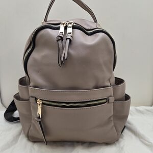 Convertible Backpack Purse | Taupe & Black | Multiple Pockets | Travel / Mom Bag